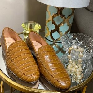 Crew Cecile smoking slippers in croc-embossed Size